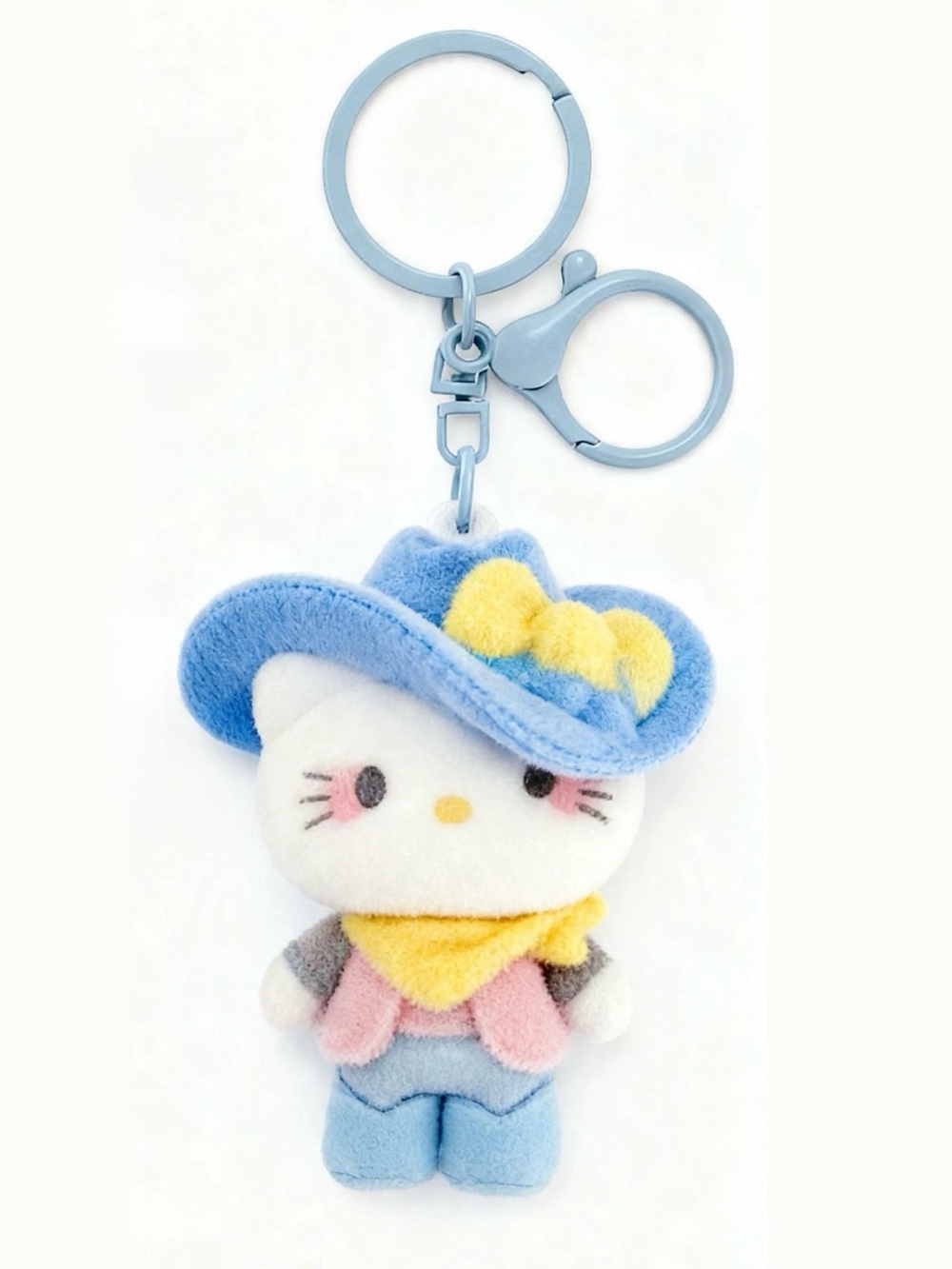 Blue Hello Kitty Cowboy Keychain with Yellow Bow